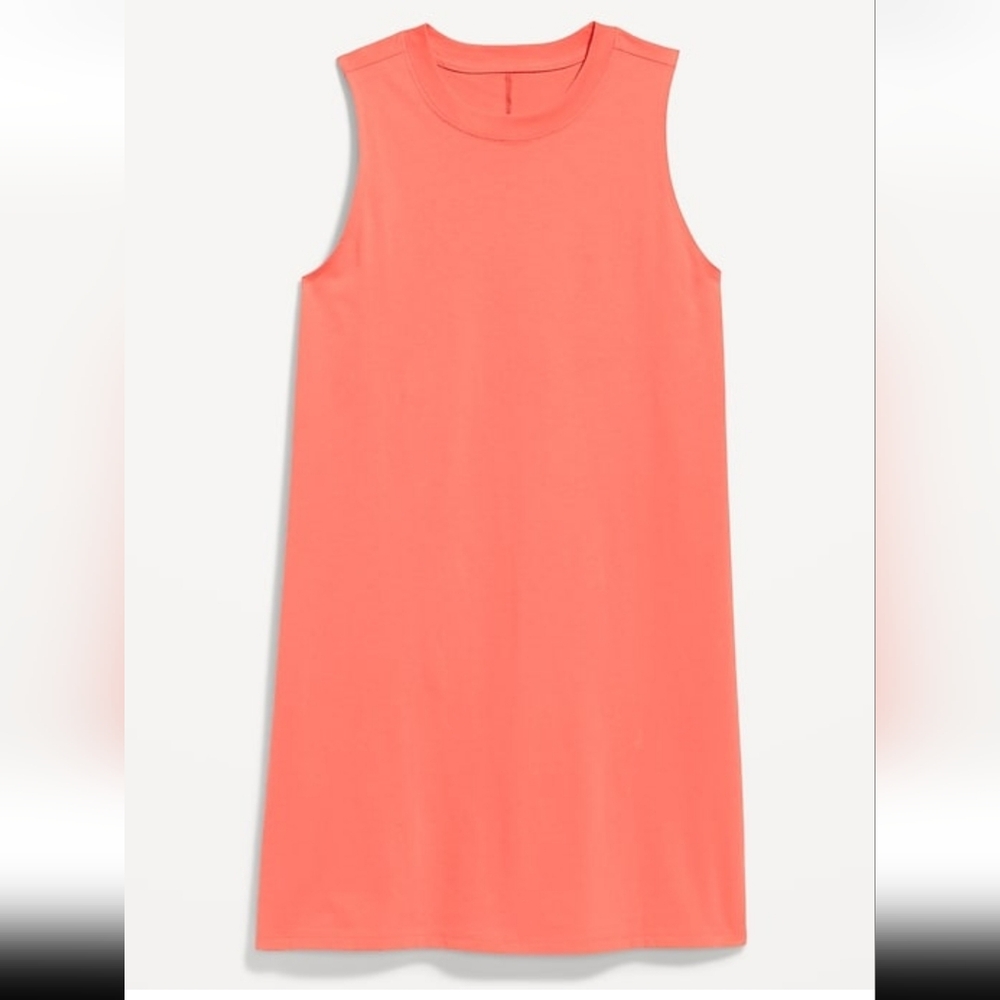 OLD NAVY Vintage Mini T-Shirt Dress Relaxed Fit Coral Crewneck Sleeveless NWT LG - Picture 2 of 13